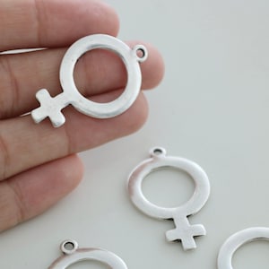 10 Antique Silver Feminist Symbol Charms: Venus Pendants