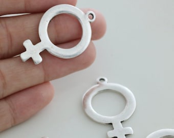 10 Antique Silver Feminist Symbol Charms: Venus Pendants