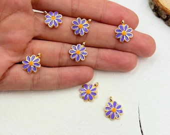 Enamel Daisy Flower Charm: Gold Plated Floral Jewelry Finding (15mm)