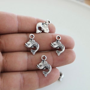 Antique Silver Fish Pendant: Marine Style Charms (10 Pcs)