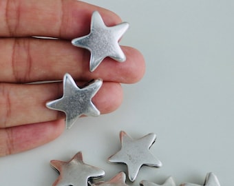 Antique Silver Star Pendants: Zamak Charms, DIY Jewelry (22mm, Set of 10