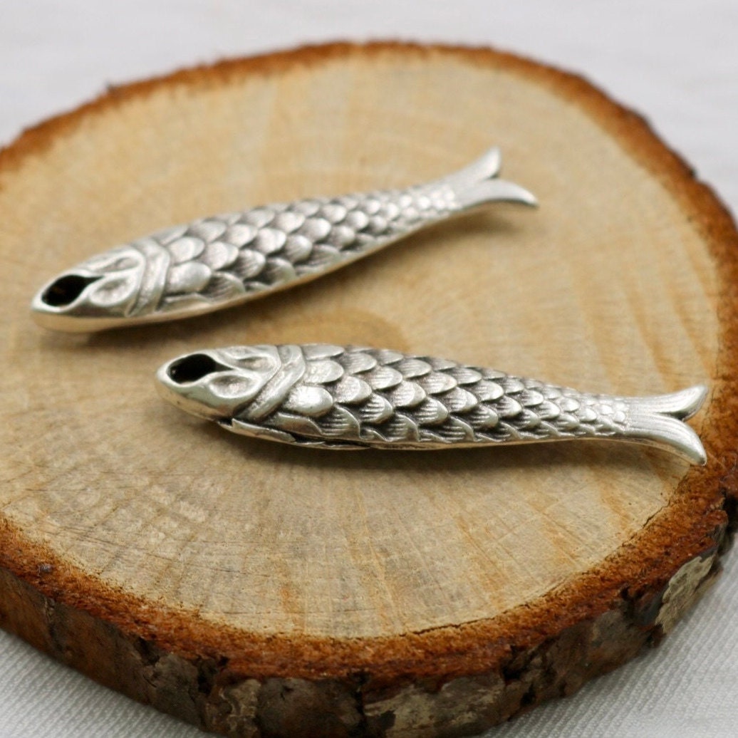 Cute Fish Charms Fish Charms Antique Silver Plated Large Etsy