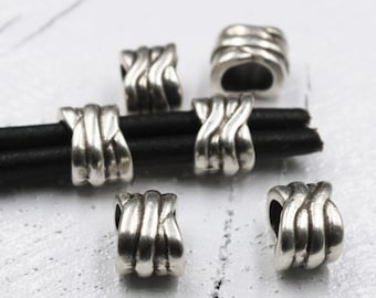 5 Antique Silver Plated Knot Slider Beads: Large Hole Jewelry Supply
