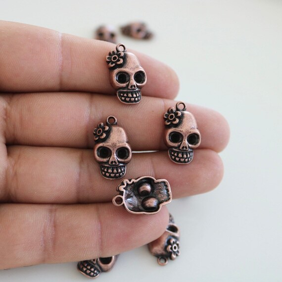 Metal Skull Beads Antique Cooper Skulls With Flower Skull Pendant Charms Flower Skull Charms Jewelry Making Supplies 10 Pcs ZU03 AC Etsy