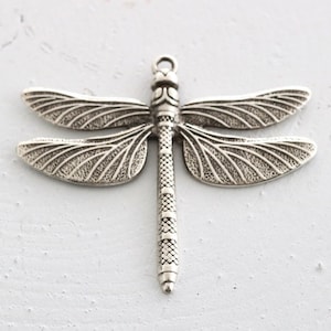 Big silver Dragonfly pendant, Silver Dragonfly Charm, silver Dragonfly Pendant Necklace, Jewelry Making, Silver Plated findings, Z51