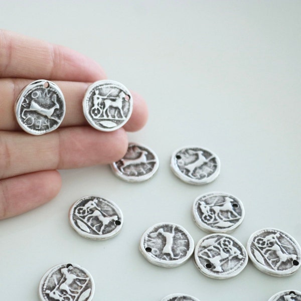 10 Roman Coin Charm, Silver Disc Pendant, Medallion Charms, Round Disc Charms, Silver Charms Medallion, Silver Plated Charms, ZU251