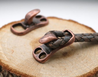 Fermoir crochet en cuivre antique (trou de 4 mm) - Connecteur de bracelet en cuir - 5 pièces
