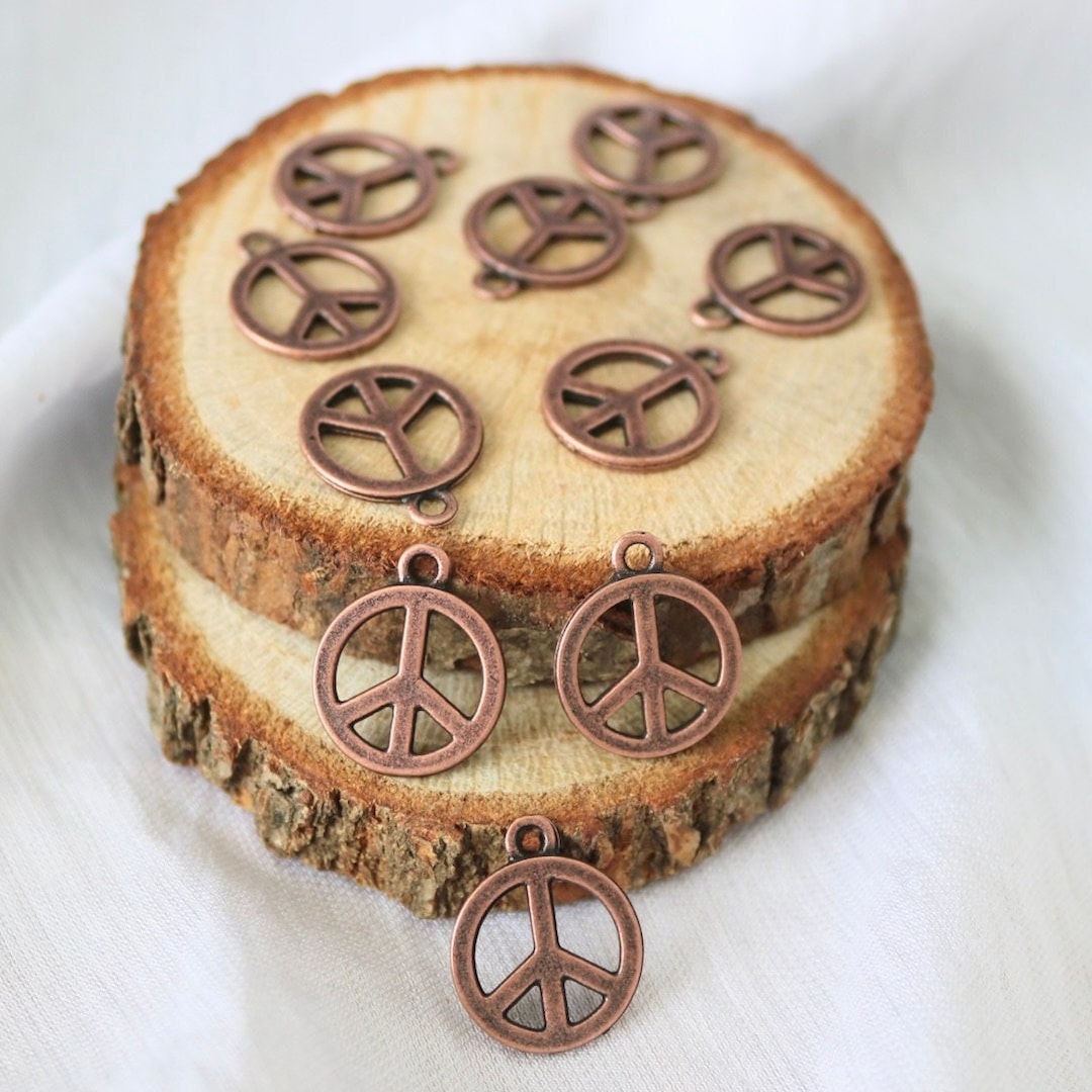10 Antique Copper Peace Sign Charms: Hippie Jewelry Supplies - Etsy