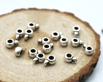 50 Antique Silver Bail Beads: Zamak Charm Holder Spacer (4x6 mm)