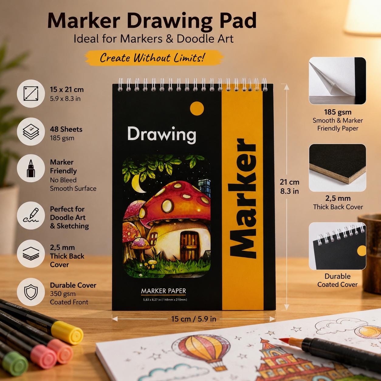 A5 Marker Sketchbook, 185gsm Bleed Resistant Paper, Copic Illustration Manga Book