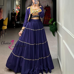 Gamthi Work Chaniya Choli Set: Rayon Lehenga Koti - Navratri Outfit