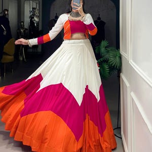 Rayon Chaniya Choli Set: Mirror Gamthi Work Dandiya Dress
