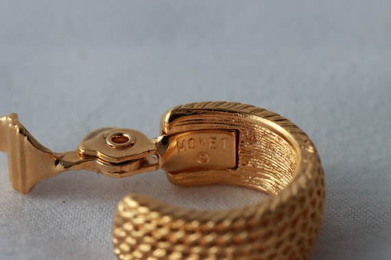 Vintage Monet Goldtone Rope Detail Clip On Hoop E… - image 7