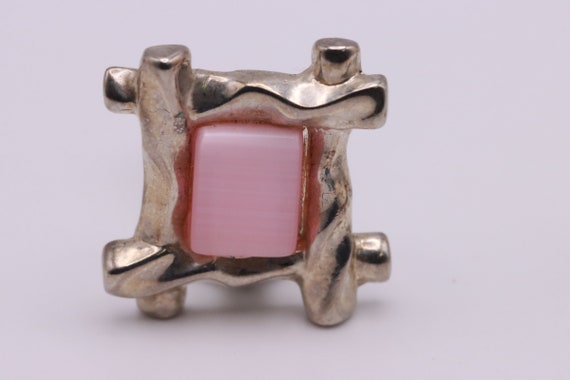 Vintage Silver Tone and Pink Square Clip On Stud … - image 5