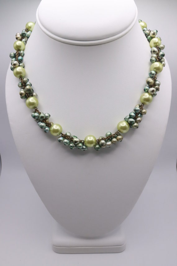 Green Faux Pearl, Pearl, and Bead Adjustable Neckl