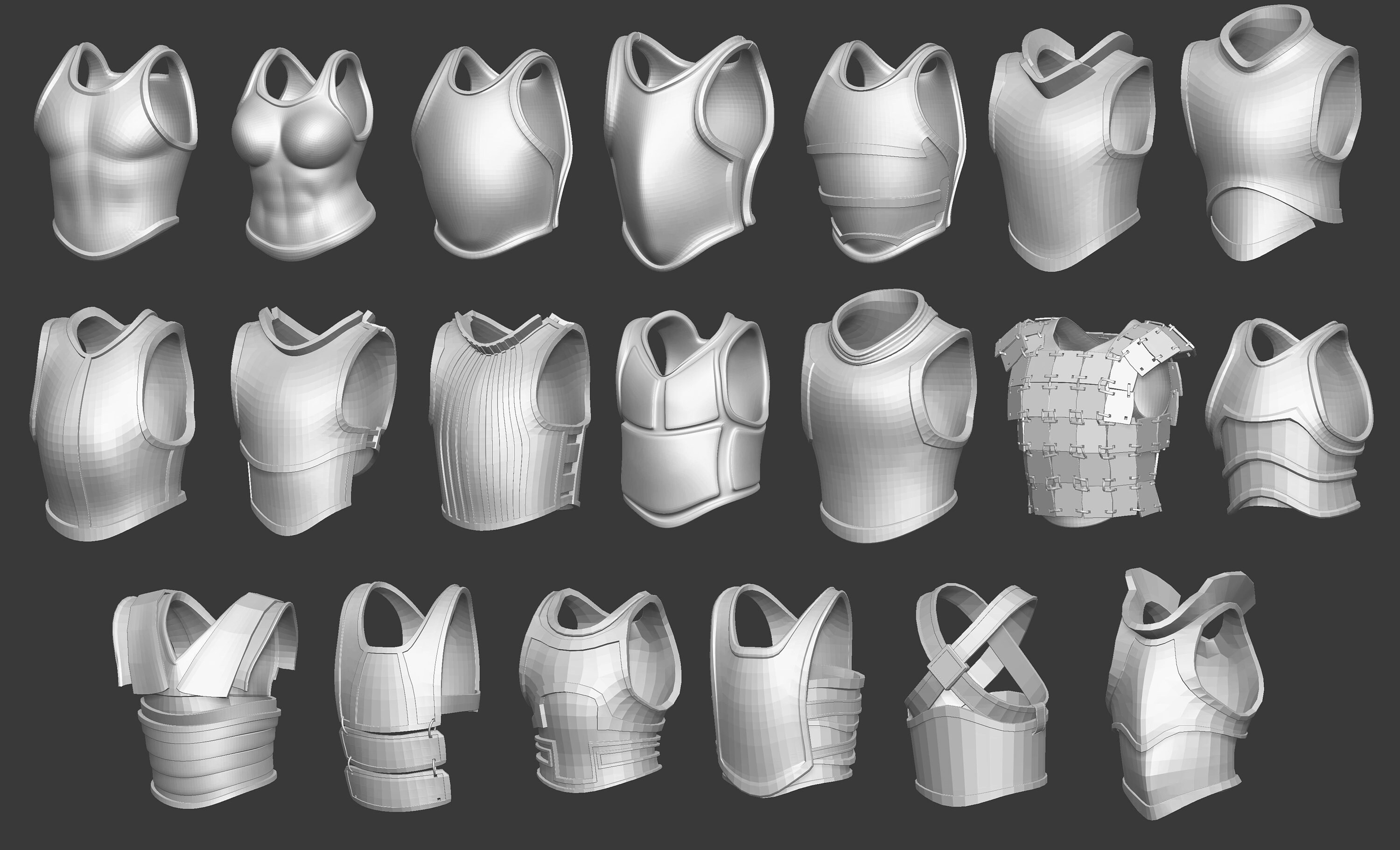 20 Low-poly Medieval Fantasy Body Armor Base Mesh Shapes IMM Zbrush Set ...