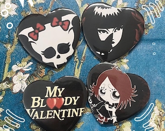Red Emo/Scene Heart Button Set