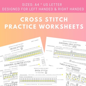 Beginner Cross Stitch Tutorial - Cross Stitch Instruction Sheets - Easy Crosstitch Practice Guide Printable