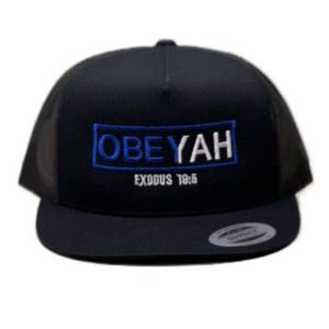 Obeyah Direct Embroidered Flat Bill Adjustable SnapBack with Mesh Backing Trucker Hat Cap