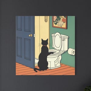 Funny Black Cat Toilet Bathroom Canvas, Black Cat Bathroom Wall Art, Funny Matte Canvas Print, Quirky Cat Humor Decor, Black Cat Lover Gift