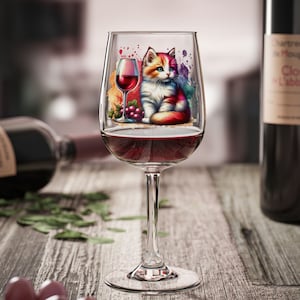 Cat Wine Glass, 12oz - Cute Cat and Wine Drinkware, Cute Cat Lover Gift, Wine Lover Gift, Cat Themed Glass, Cat Mom Gift, Kitty Wine Glass