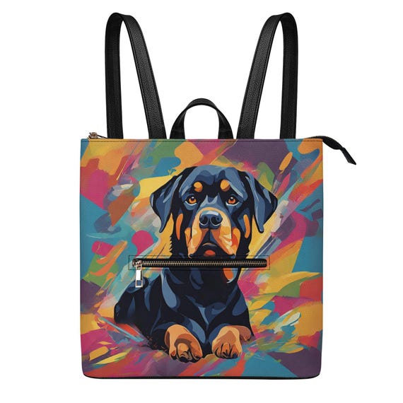 Zaino antifurto in similpelle con motivo Rottweiler, borsa a