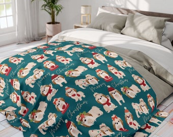 Cute Shitzu Christmas Arctic Fleece Blanket, Festive Shih tzu Merry Xmas Throw Blanket, Housewarming Gift, Cozy Shitzu Christmas home decor
