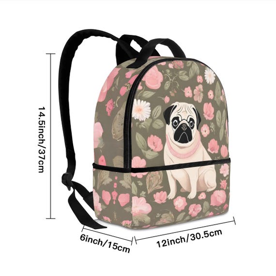 Floral Pug Fashion School Bag, Floral Pug Backpack, Fashion  display picture 1