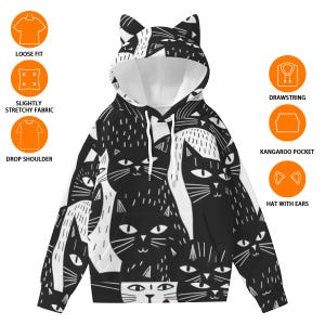 Kawaii Cat Hoodie with Ears, Women’s Cute Kawaii Cat Ear Sweatshirt, Cute Cat Lover Gift, funny cat hooded sweatshirt, fun cat lover apparel image 4