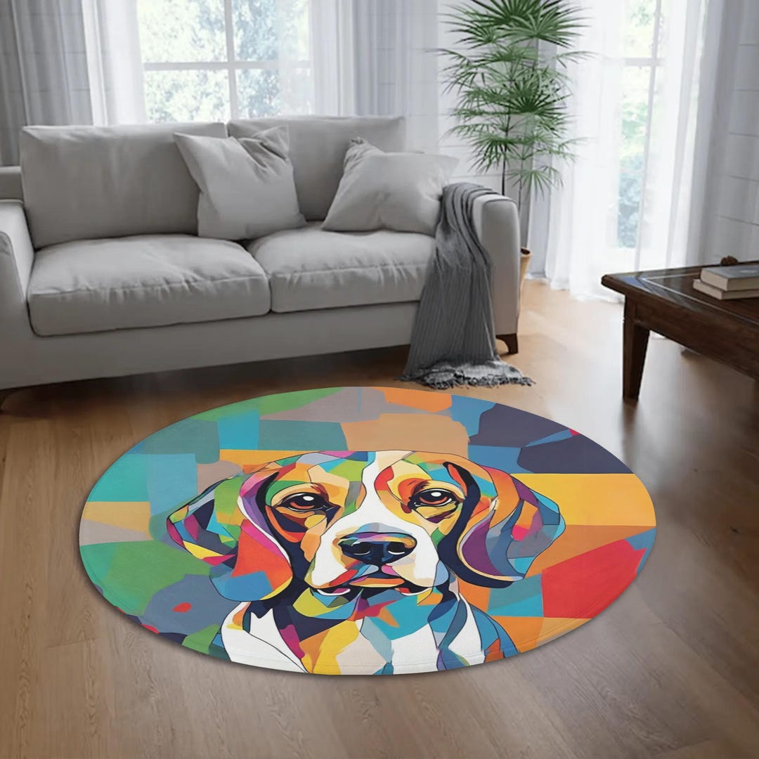 Colorful Beagle Round Door Mat – Abstract Beagle Art Rug for Entryway ...