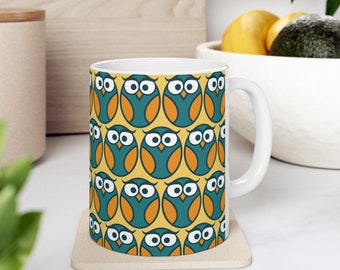 Tazza in ceramica con motivo gufo (11 once, 15 once), regali di gufo, tazza di caffè gufo, regalo per l'amante del gufo, tazza di caffè gufo, design modello gufo, tazza di gufo carina e accogliente