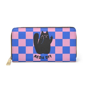 Carteira de dedo médio de gato preto miau com zíper, carteira de gato engraçada, carteira de gato fofa, presente de senhora de gato louco, presente de amante de gato, carteira de gatos kawaii