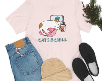 Gatos y camisa relajada, regalo para amantes de los gatos, camiseta divertida para gatos, camiseta loca para dama gata, camiseta sarcástica para gatos, camiseta para mamá gata, linda camiseta para gatos, camisa con gato