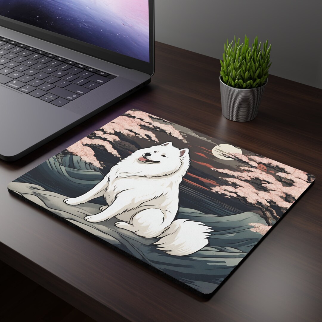 Samoyed Dog Japanese Art Mouse Pad, Ukiyoe Style Painting Desk Mat