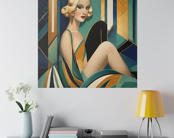 Art Deco Flapper Woman Matte Canvas, Art Deco Elegance wall art, Art Deco Parisian Girl vintage Wall Decor, Art deco 1920s modern Canvas
