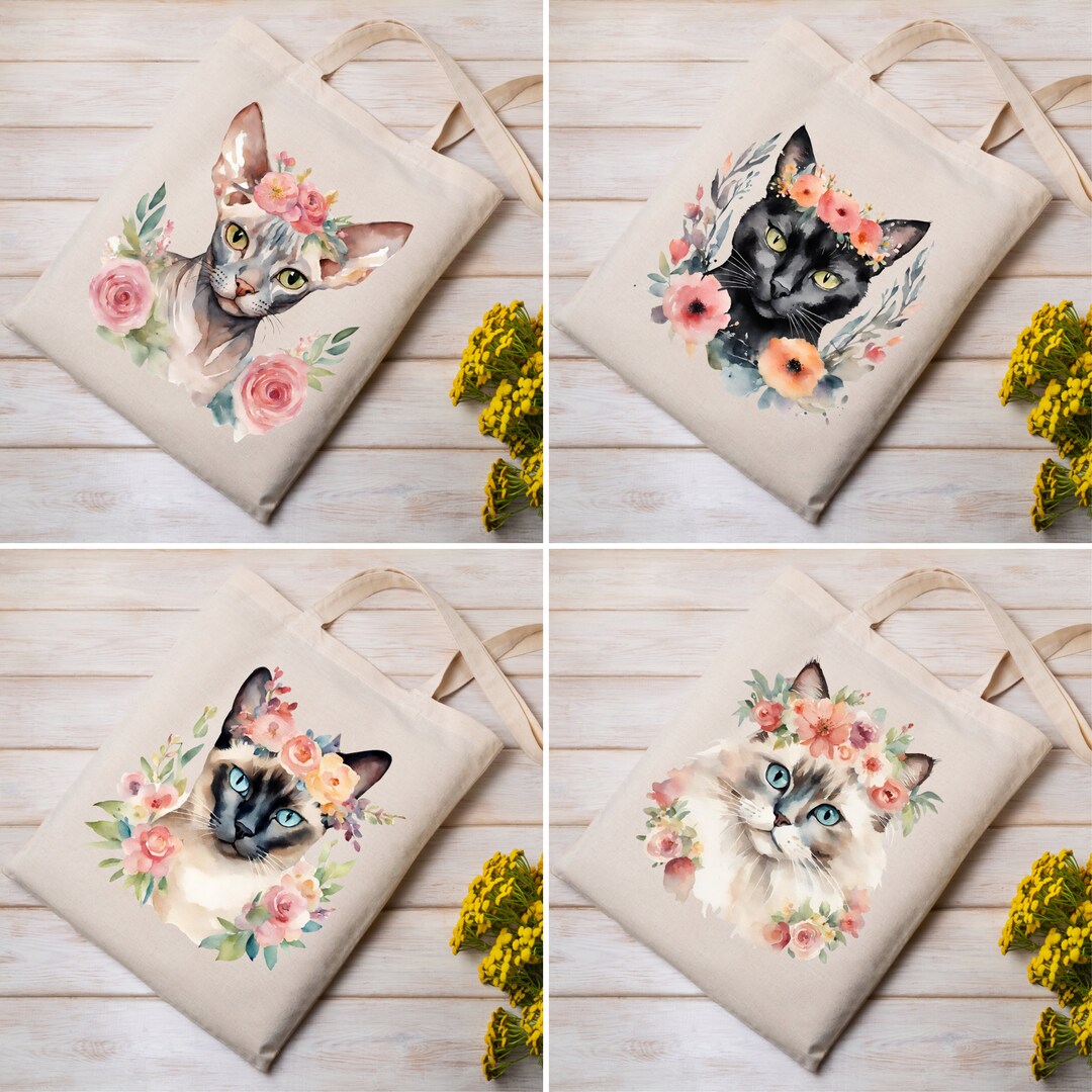 Image showcasing Custom Cat Tote Bag, Personalized Cat Breed Shopping Bag, Custom Cat ...