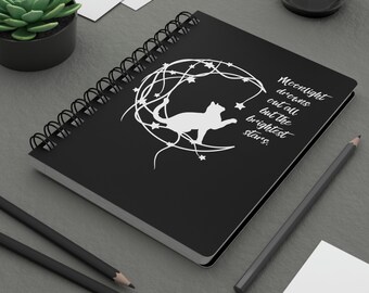 Cat and moon Spiral Journal, celestial notebook, Manifestation Journal, fantasy notebook, magical notebook, witchy journal, cat lover gift