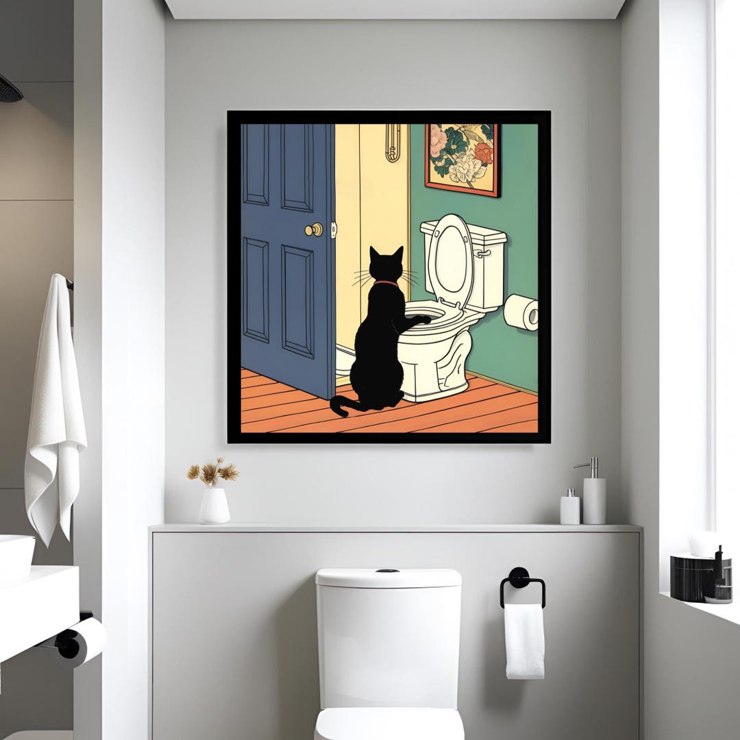 Funny Black Cat Toilet Bathroom Wall Art, Funny Toilet Wall Art, Quirky ...