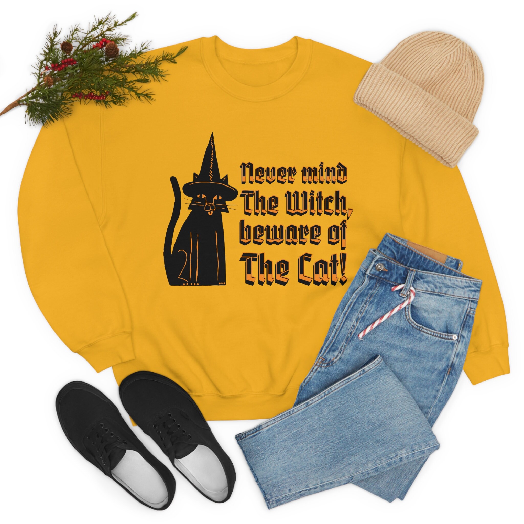 Witchy Black Cat Sweatshirt, Celestial Magical Cat Mom Jumper, Vintage Pullover, Aesthetic Cat
