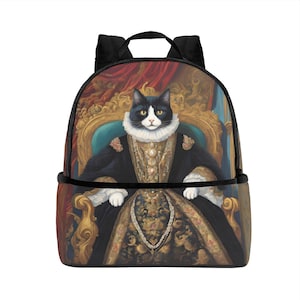 Sac à dos Royal Tuxedo pour chat – Sac de style baroque pour enfants et étudiants | Cartable avec impression d'art chat drôle | Cartable Regal Cat | Sac à dos Renaissance chat