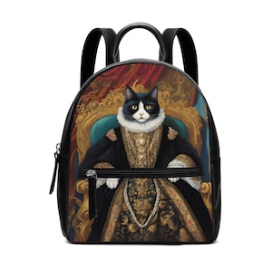 Regal Cat Backpack | Funny Cat PU Leather Bag | Renaissance Cat backpack | Royal Cat Mini Backpack | Gothic Art Cat Backpack Baroque Cat Bag