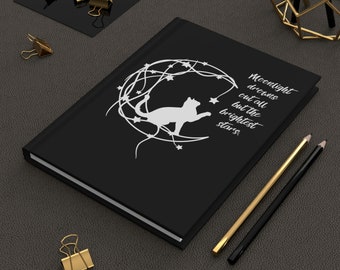 Cat moon Hardcover Journal Matte, back to school, mystical cat notebook, witchy cat stationary Manifestation Journal celestial dream journal