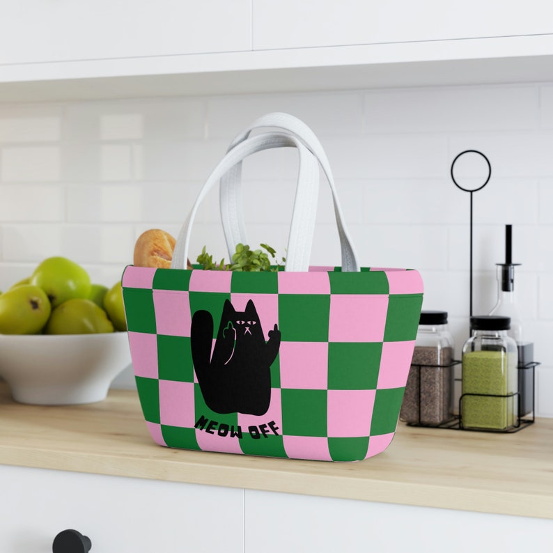 Black Cat Pointing Middle Finger Lunch Bag, Back to School, Cat Lover