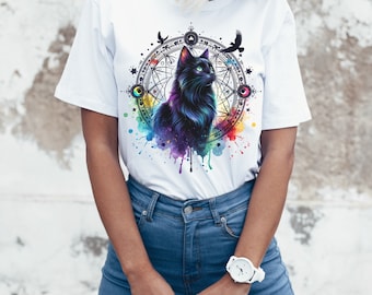 Mystisches schwarzes Katzen-Shirt, spirituelles Katzen-Shirt, Astrologie-Shirt, himmlisches Katzen-Shirt, witchy Katzen-Shirt, wunderliches Katzen-Shirt, gotisches Katzen-Shirt