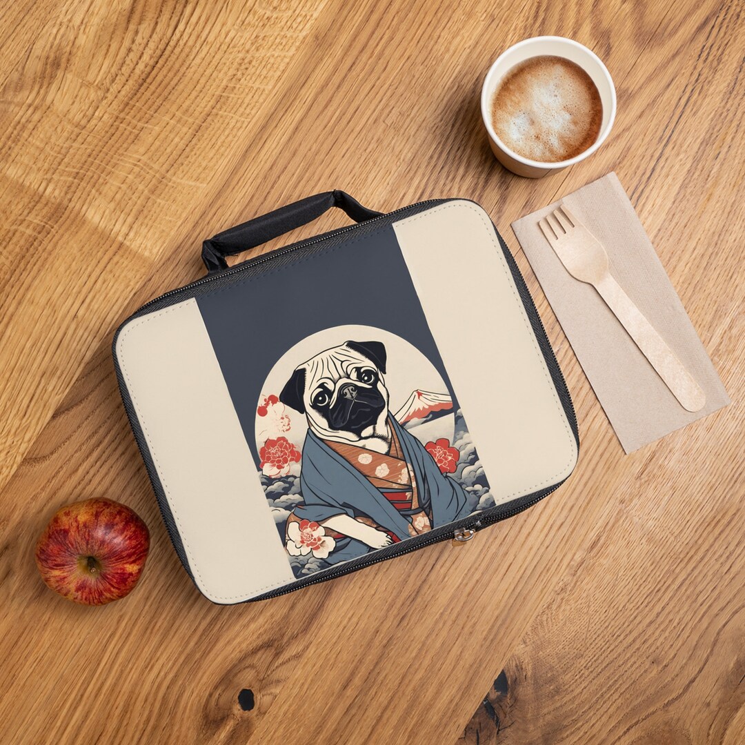 Pug Japanese Art Lunch Bag, Mops Ukiyoe Style Lunch Tote, Pug Japan