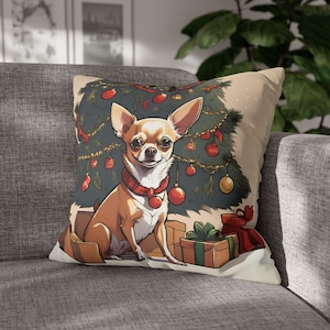 Chihuahua Christmas Pillow Case, Chihuahua xmas Pillow Cover, Cozy Chihuahua Christmas Cushion case, Cute Chihuahua Christmas home decor