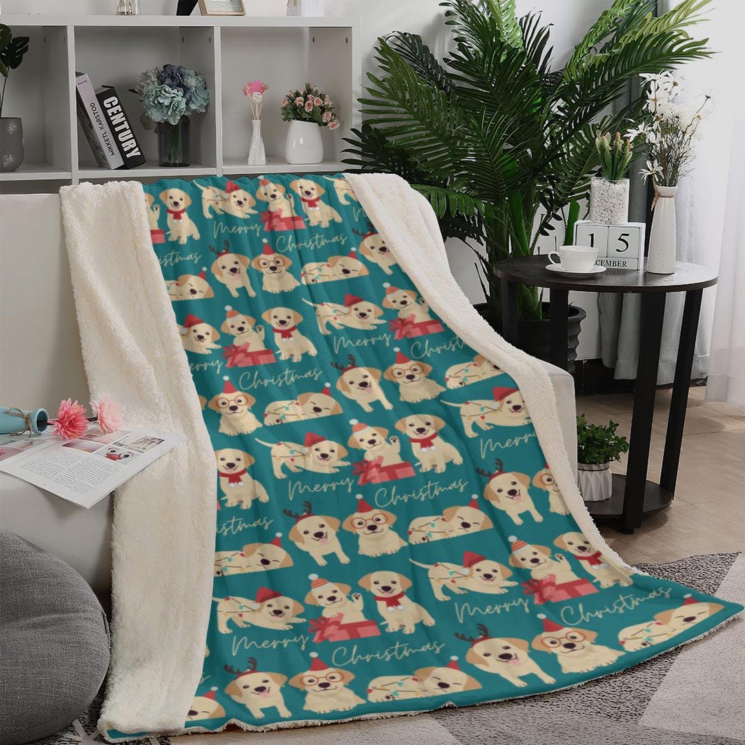 Cozy Labrador Christmas Sherpa Blanket, Cute Labrador Merry Xmas Throw ...