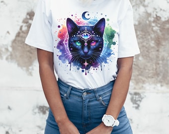 Schwarze Katze Vertrautes Shirt, mystisches schwarzes Katzen Shirt, spirituelles Shirt, Astrologie Shirt, himmlisches Katzen Shirt, witchy Katzen Shirt, schwarze Katzen Geschenke
