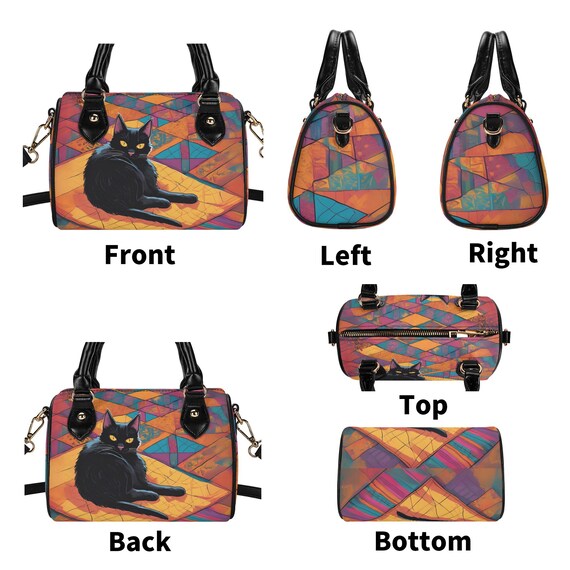 Boho Black Cat Quilt Mini Boston Bag – Artistic Vintage Patchwork