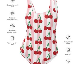 Cherry One-piece Swimsuit, Retro Coquette Swimwear, Preppy